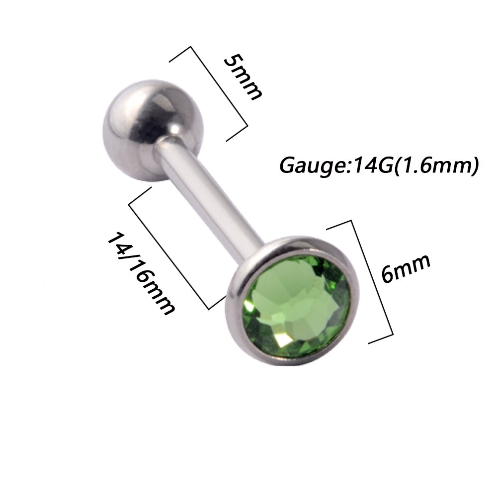 1Pc Anti-Allergie Chirurgisch Staal Tong Ringen Vrouwen Platte Zirkoon Piercing Tong Halters Piercing Lichaam Sieraden 14G: WHITE / Black Gun Plated