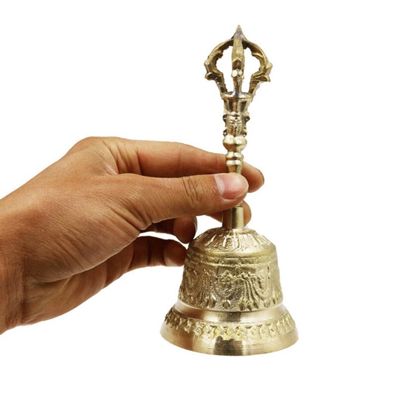 Campana de mano FengShui hecha a mano, alarma de meditación, oración, servicio de la suerte, escritorio budista tibetano, llamada fuerte, cena de latón portátil