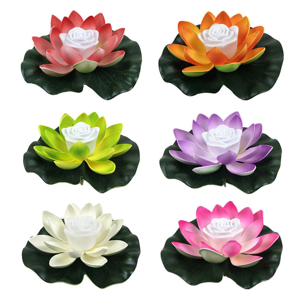 LED Flower Light Floating Artificial Lotus Light Fountain Pond Garden Decoraiton Lamp Micro Landscape Water Pool Wishing Lights