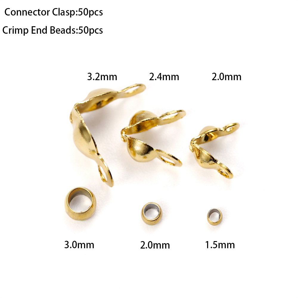 Fermoir de connecteur plaqué or en acier inoxydable, 50 pièces/lot, perles à sertir pour Bracelet, collier, chaînes, fournitures de fabrication de bijoux à faire soi-même: 12mm / WHITE