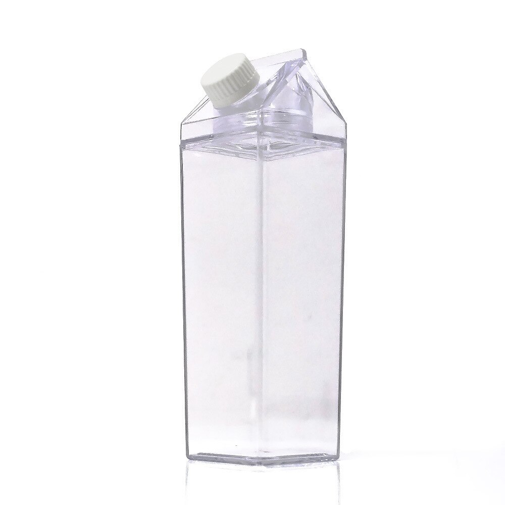 500ml/1000ml mælkekarton vandflaske, bpa fri plast bærbar gennemsigtig boks til juice med børste &amp; strå