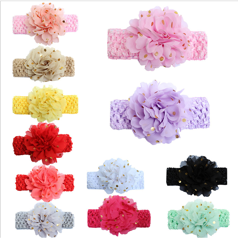 Pailletten Grote Bloemen Elasticiteit Brede Baby Hoofdband 12 Kleuren Haar Accessoires Kinderen Stamping Chiffon Haarband