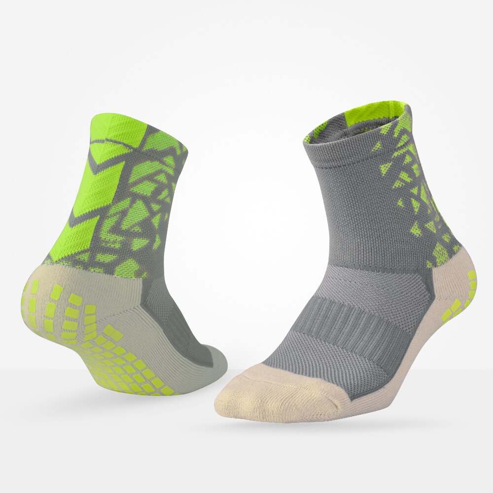 #39 fodbold skridsikker sokker herre sportsstrømper tyk håndklæde bund lim tube anti-skrid fodbold svedabsorberende sokker: Grå grøn