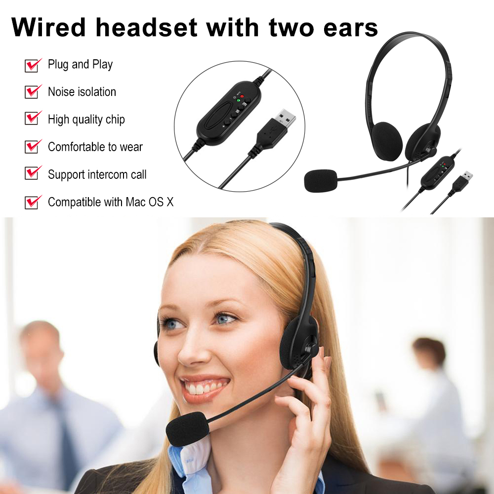USB Wired Headset Volume Controle Fone De Ouvido Voz Clara Redução De Ruído Fones De Ouvido Com Microfone para Call Center Escritórios Pc Jogo