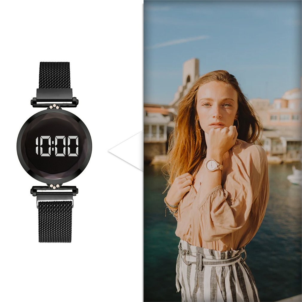 Praktische Luxe Led Vrouwen Magnetische Armband Horloges Digitale Jurk Horloge Quartz Horloge Dames Klok