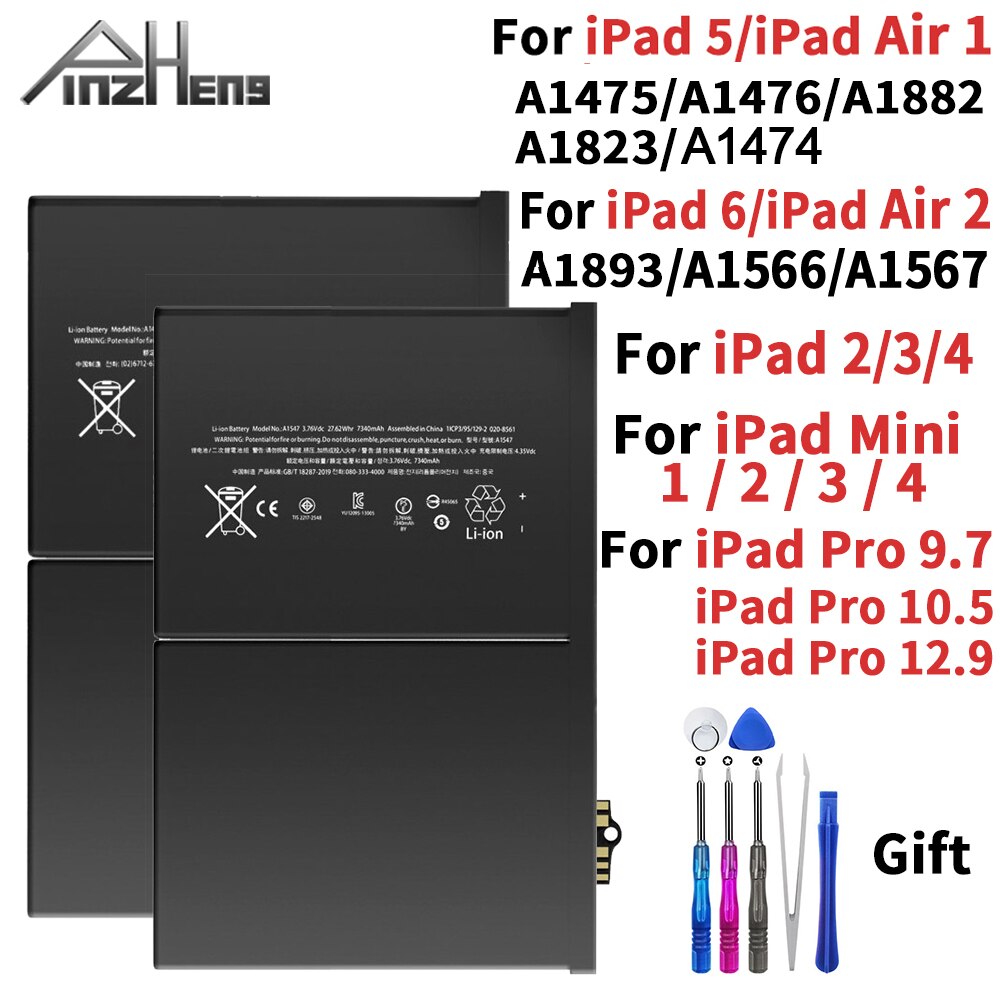 PINZHENG Tablet Battery For iPad 5 Air 1 A1474 A1475 For iPad 6 Air 2 A1893 A1566 A1567 1 Mini 2 3 4 5 Pro 9.7 10.5 12.9 Battery