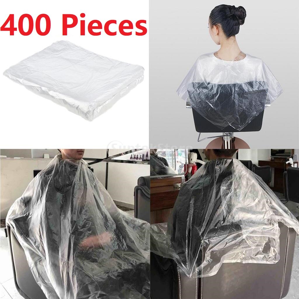 400Pcs Disposable Hair Cutting Cape Clear Salon Gown Hair Cut Barber Home Capes