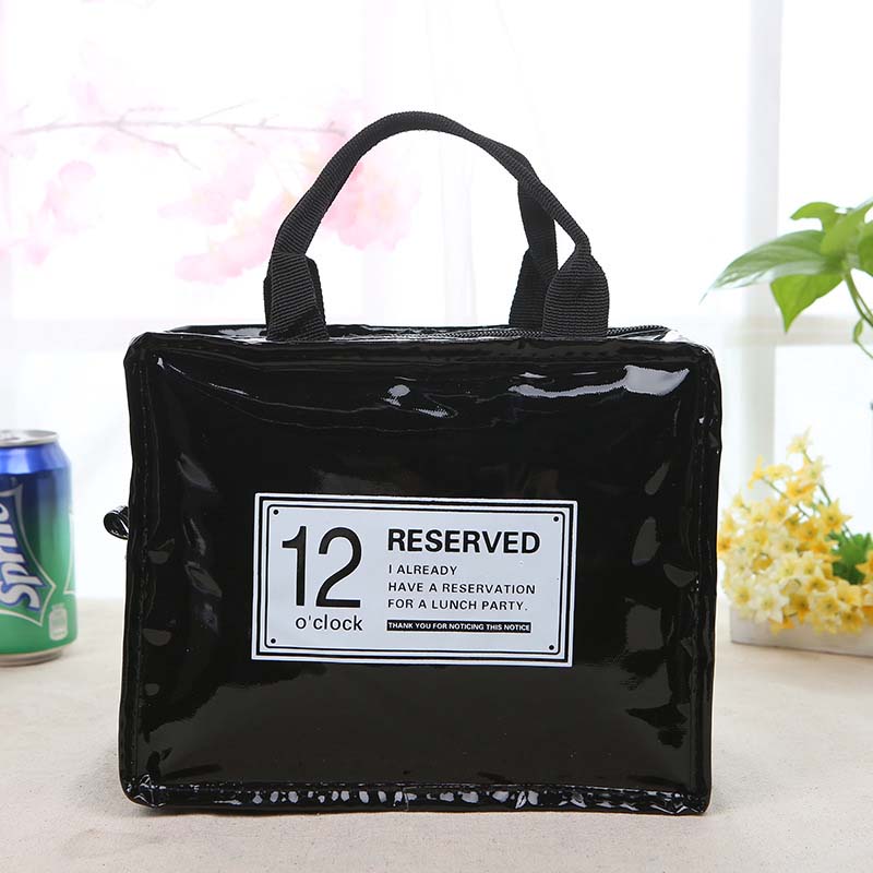 PU Leather Lunch Package Ice Pack Thermo Thermal Baby Bottle Bag for Women Kids Lunchbags Tote Cooler Lunch Box Insulation Bag: Black Size S