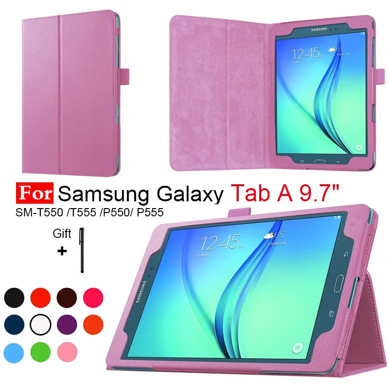 Funda para tableta para Samsung Galaxy Tab A T550 T555 SM-T550 9,7 "funda protectora de cuero de PU con soporte y lápiz óptico