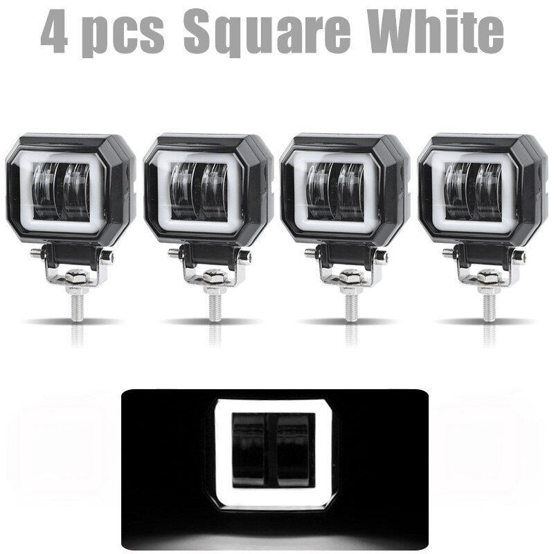 3 &quot; 7d led arbejdslys 20w kørelygter tågelygte kørelys hvid 6000k til biler motorcykel atv suv 12v 24v: 4 stk. firkantet hvid