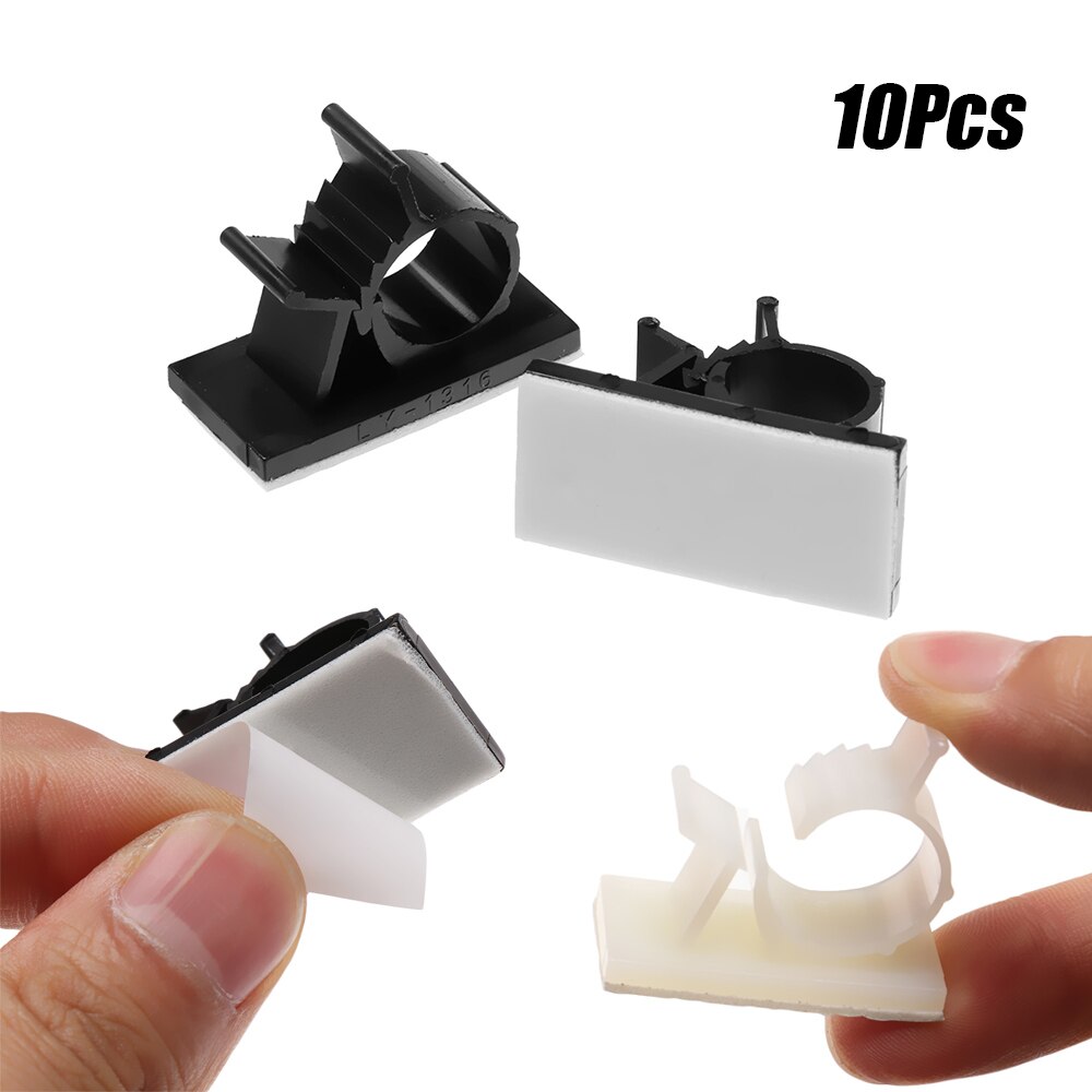 10 Pcs Zelfklevende Kabel Clips Plastic Gesp Lijn Kabelmanagement Clips Zwart Wit Fastener Praktische Kabel Clips Organizer