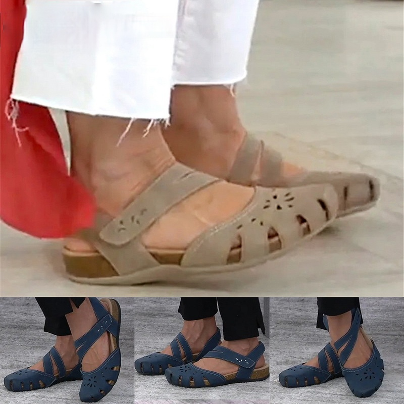 Summer Women Orthopedic Open Toe Sandals Vintage Anti-slip Breathable Leather Casual Female Platform Retro Shoes