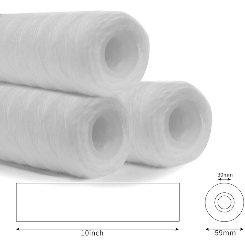 6Pcs 5 Micrometre String Wound Water Filter Universal Whole House Replacement Cartridge Sediment Filters 10Inch