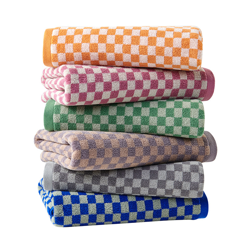 2 Stuks Dambord Handdoek Set Volwassen Katoen Verdikte Badhanddoek Badkamer Grote Handdoek Absorberend Zacht 2 Stuks Gezicht Handdoek 34X74 70X140
