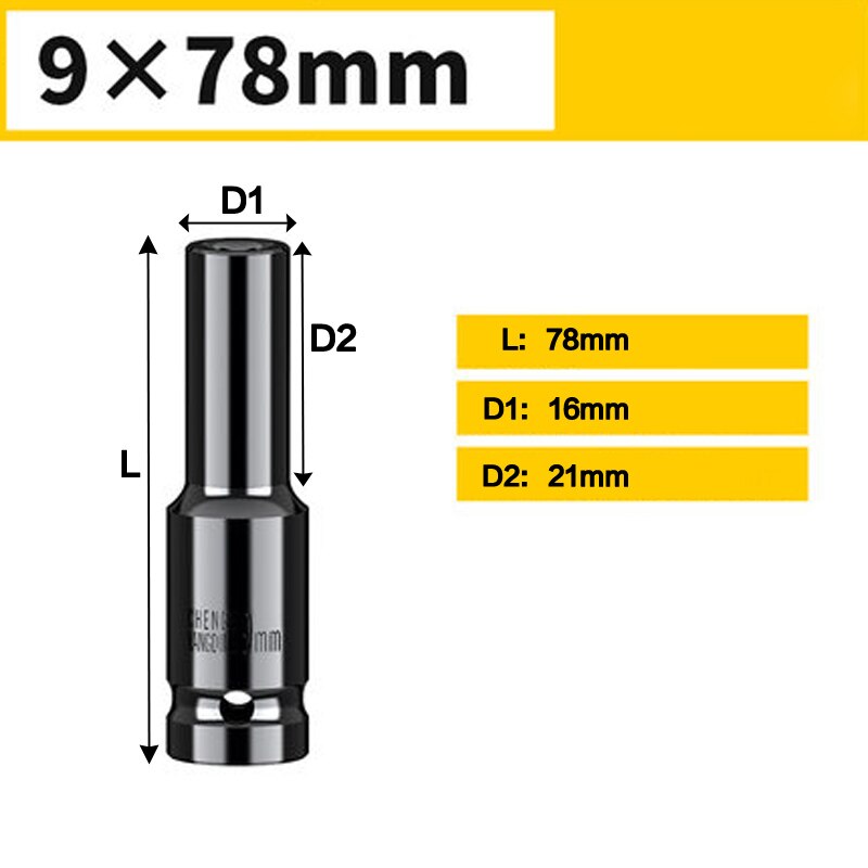 Standard 8~32mm Socket Wrench Set Tool 1/2&quot; Drive Adapter Spanner Converter Reducer Electric Impact Wrench Socket Sets: 9 X 78mm