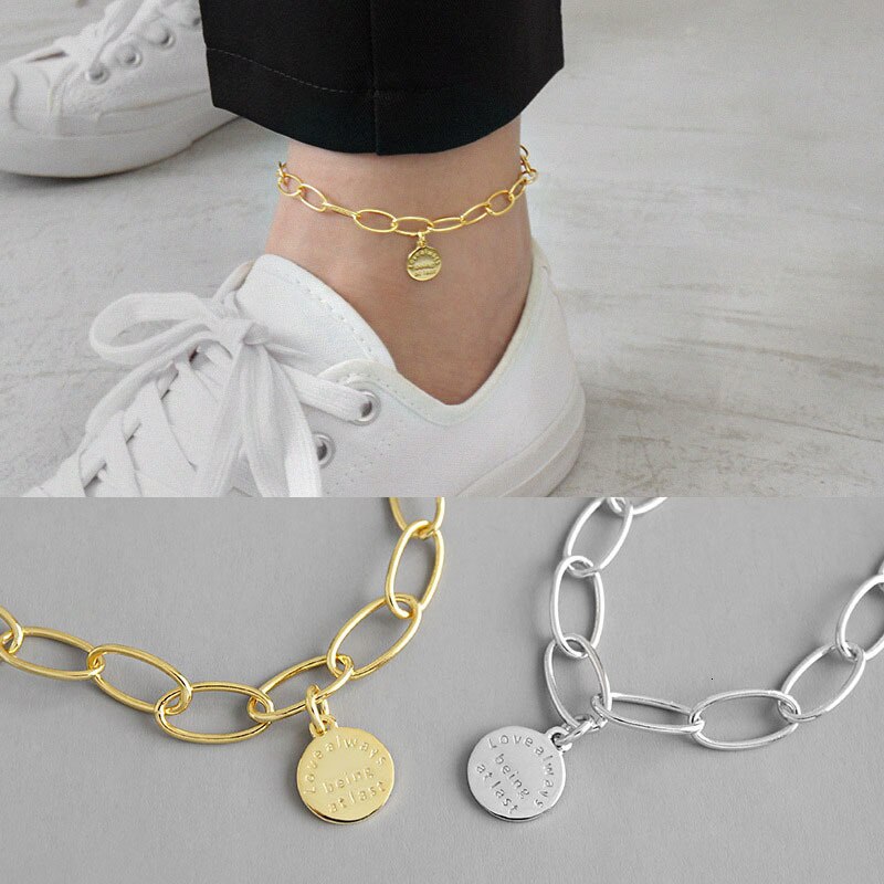 Tobilleras De Plata De Ley 100% 925 Mujer Sterling Zilveren Enkelbanden Voor Vrouwen Engels Goud Brancelet Zilver Voet Sieraden Joyeria