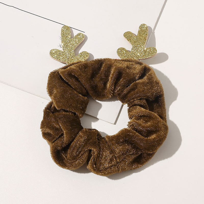 1PC Einfarbig Weihnachten Scrunchies Frauen Samt Haar Krawatten Elastische Haar Bands Elch Flanell Gummiband Pferdeschwanz Haar Zubehör: Kaffee