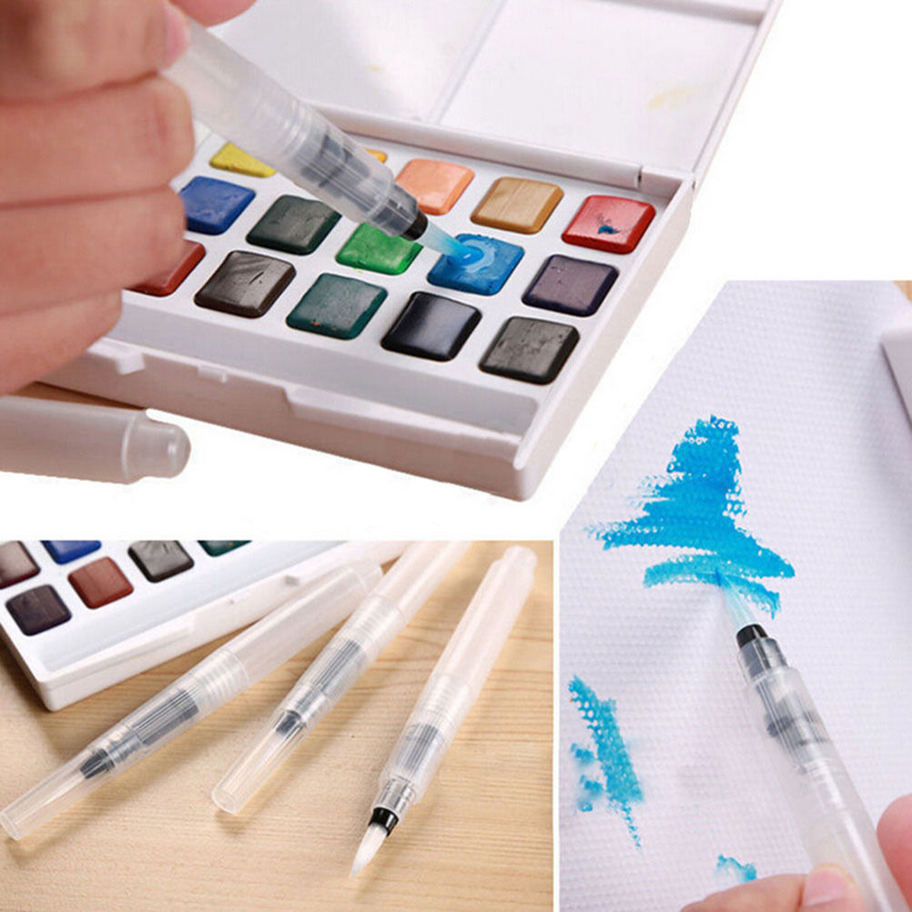Bolígrafo de tinta para acuarela de pincel de agua, herramienta de dibujo y caligrafía, punta de pincel de nailon con depósito rellenable, 3 uds.