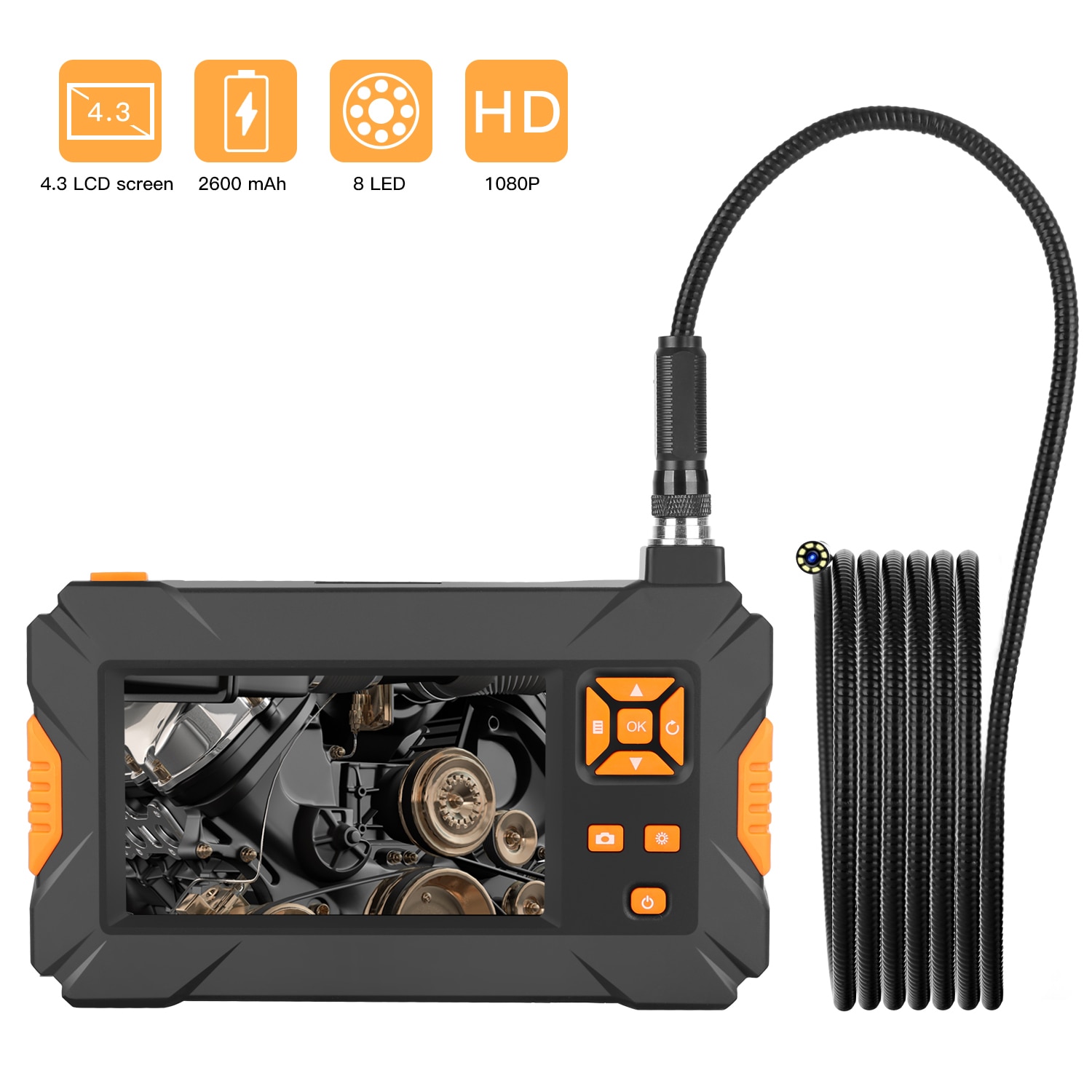 Endoscopio de mano KKMOON 4,3 pulgadas impermeable 1080P HD endoscopio Industrial para el hogar con 8 LEDs y pantalla LCD a Color