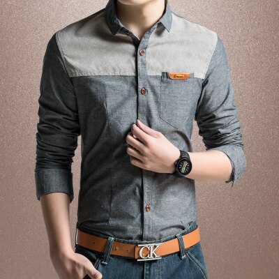 Miacawor original herreskjorte fritidsskjorter slim fit langermet camisa masculina camisa social plus størrelse  c215: Grå / Xxl