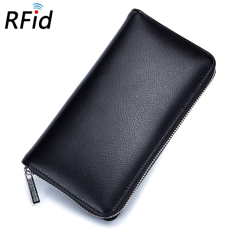 Leather RFID Blocking Credit Card Holder Men Anti Theft Travel Passport Long Wallet Women Business ID Holder 36 Cards Purse: Black