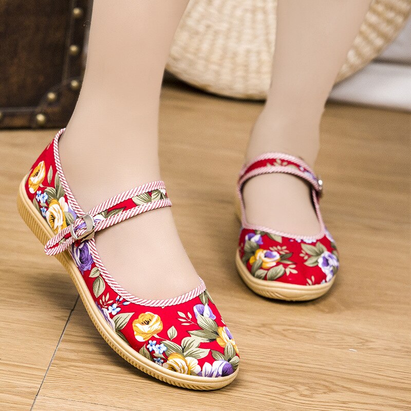 Chinesische Schuhe Frauen Blumen- drucken Maria Jane Wohnungen Nationalen retro Jahrgang Ethnische Sandalen Weibliche lässig Schuhe Traditionellen Hausschuhe: rot Schuhe / CN Größe 37