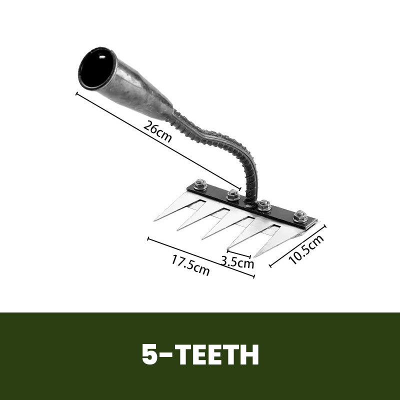 5/6/7/8 dentes de aço carbono jardim mão ancinho ferramenta fazenda capina scarificador agrícola prego harrow metal parar jardim capina: Verde exército