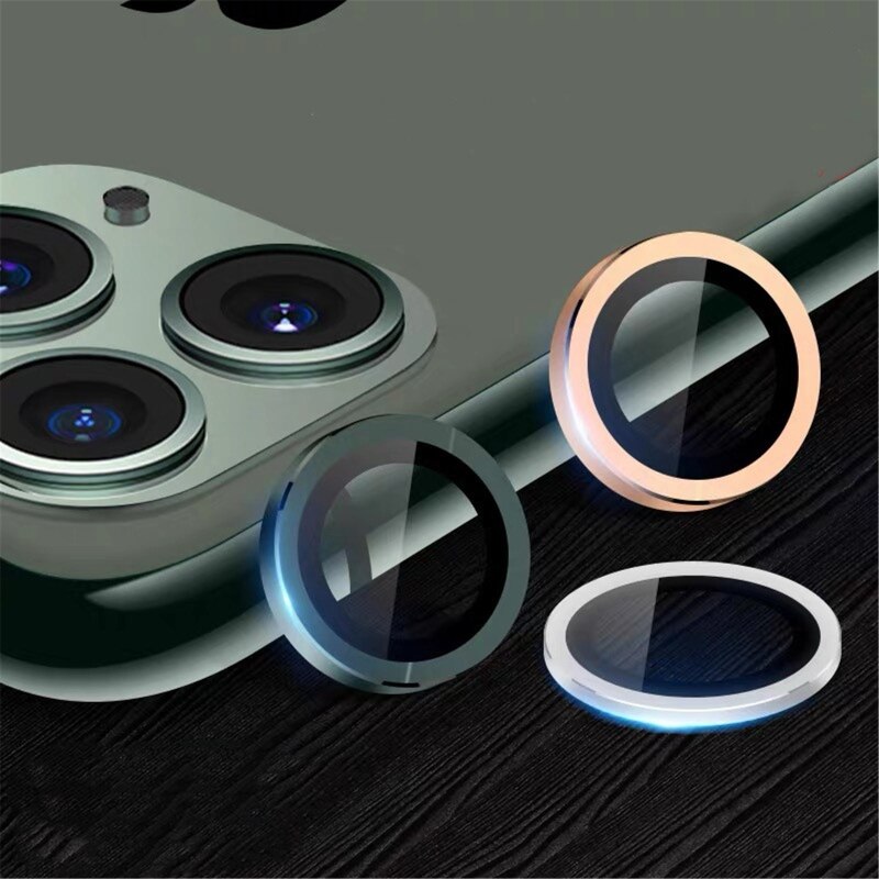Câmera traseira protetor de tela de vidro + anel de lente de metal para-iphone 12/11 pro max câmera tela protctor para-iphone 12/11 caso