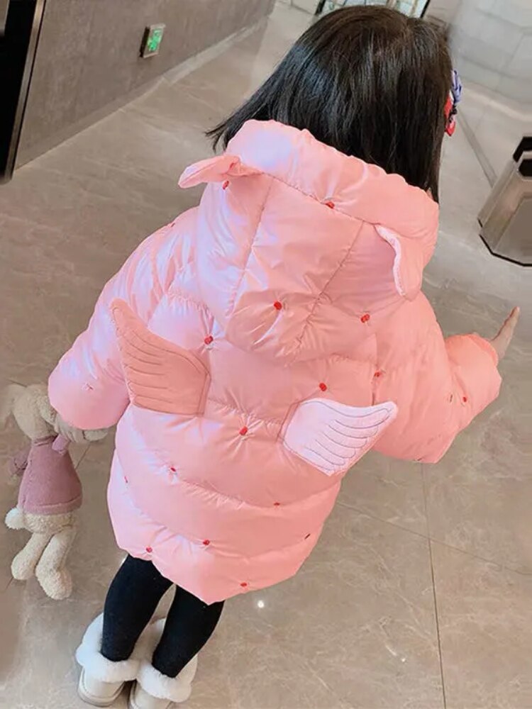 Baby Mädchen Engel FlüGel Baumwolle Jacke Mädchen Dick Weihnachten Rosa Baumwolle Jacke Winter Kleidung Mitte-länge Vlies Herbst/Winter Jacke