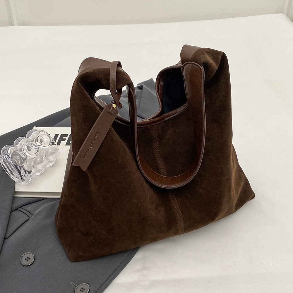 Dames suède schoudertas met magnetische sluiting, grote capaciteit, retro handtas voor werk en reizen: Default Title