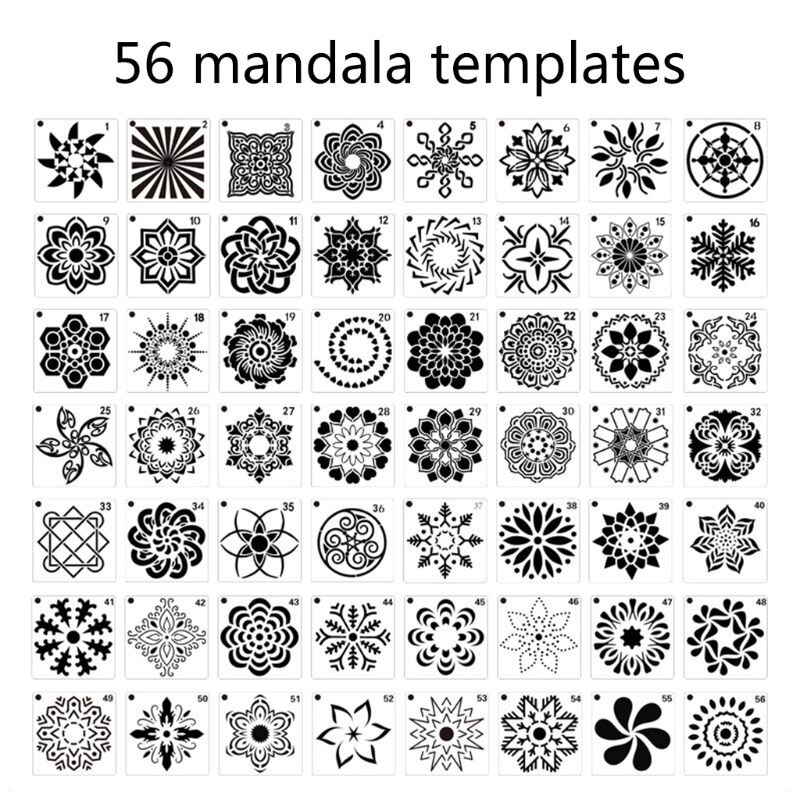 56 Pack Mandala Dot Schilderen Templates Stencils, Kleine Mandala Template Stencils Voor Diy Art Project Rock Schilderen, schilderen Op: 8YY801798-B
