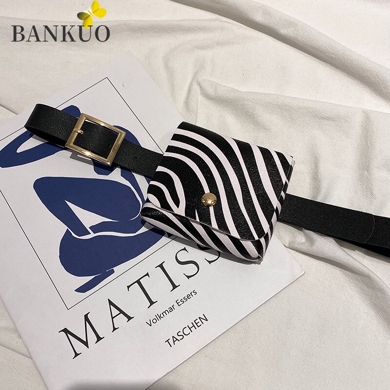 BANKUO-Bolso de piel sintética con estampado de cebra leopardo y ladridos para mujer, riñonera con solapa para lápiz labial, Z313