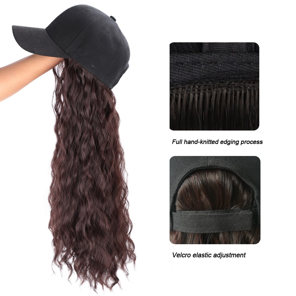 MODERN QUEEN Baseball Cap Hair Wig Long Synthetic Straight cap Hair Wigs Naturally Connect Synthetic Hat Wig Adjustable for Girl: NC/4HL