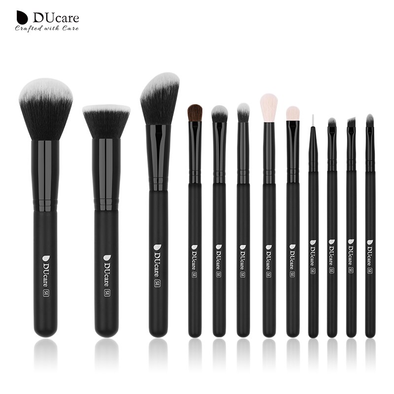 Ducare 12Pcs Professionele Make-Up Kwasten Powder Foundation Oogschaduw Make Up Kwasten Set Natuurlijke Geitenhaar Cosmetica Borstel Set: Default Title