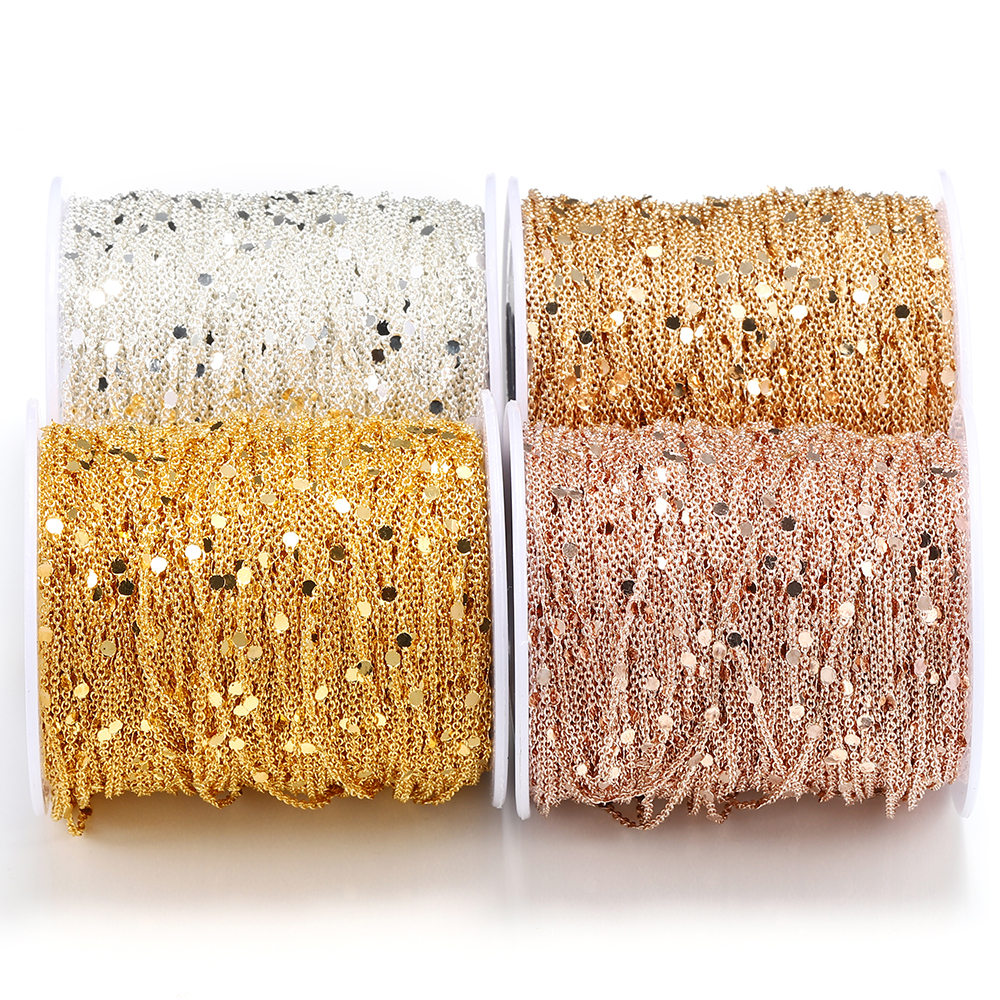 Cadena de lentejuelas de 2 metros, cadenas de Cable de cobre de Metal para collar, pulsera, suministros de fabricación de joyas DIY