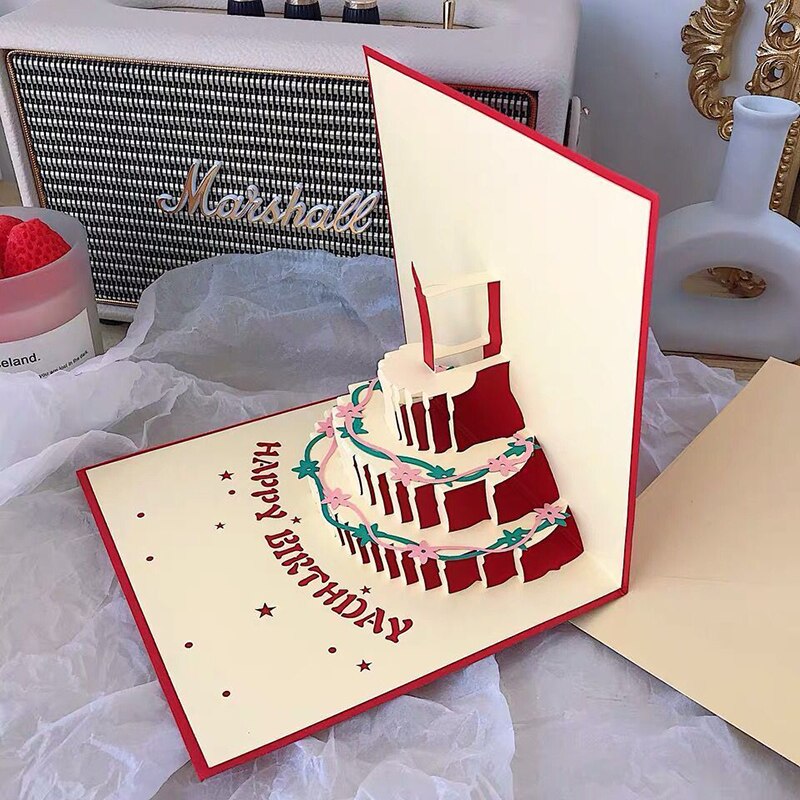 3d popup-kort födelsedagskort för tjej barn fru make födelsedagstårta gratulationskort vykort