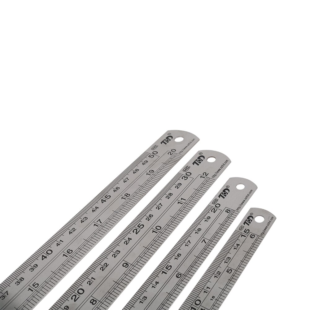 Rustfrit stål dobbelt side lige lineal centimeter inches skala metrisk lineal præcisionsmåleværktøj 15cm/20cm/30cm/50cm