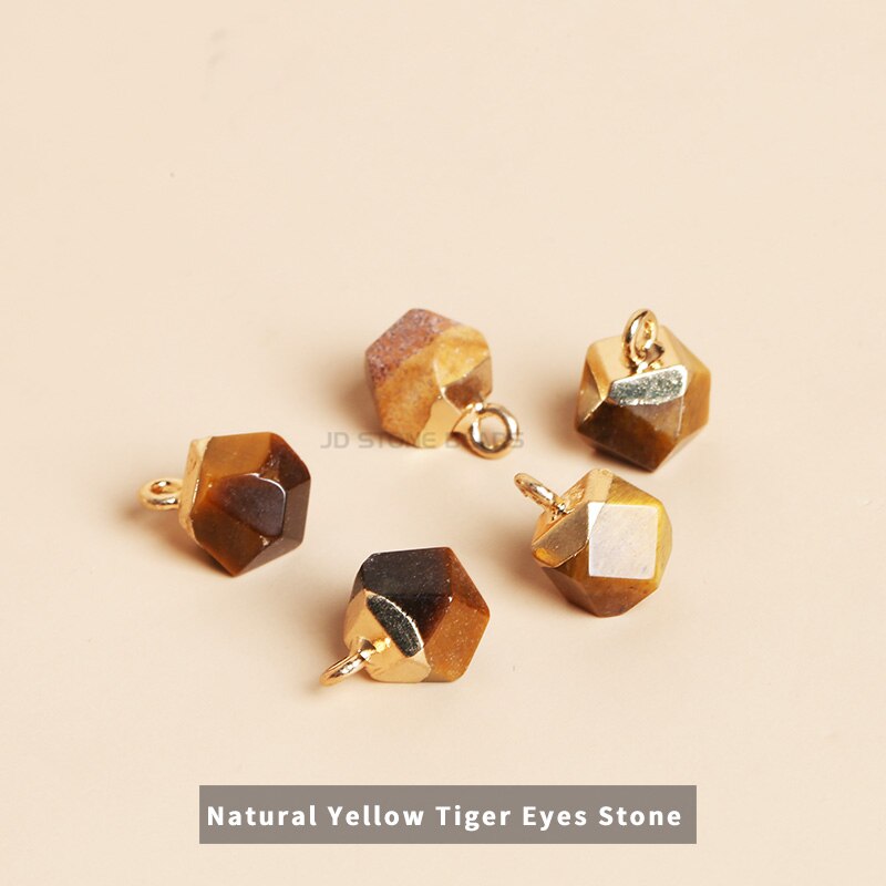 5 teile/paket Natürliche Stein Galvani Gold Rand Runde Anhänger Amethysten Kristall Achat Anhänger Perlen Frauen Mädchen Schmuck: Natural Tiger Eyes