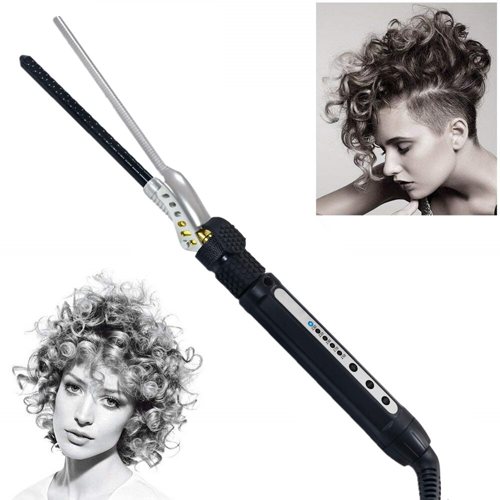 Rizador giratorio pequeño de 1/4 pulgadas para hombres, barril de rizador giratorio de 7mm, varita fina, rizador de pelo Tinny para cabello corto, rizador de pelo de cerámica