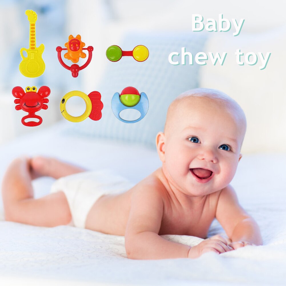 6 teile/satz Baby Hand Rasseln Karikatur Kunststoff Spielzeug Schütteln Glocke Spielzeug Kleinkind Kleinkinder für Neugeborene Baby 0- 12 Monate beißRing Spielzeug