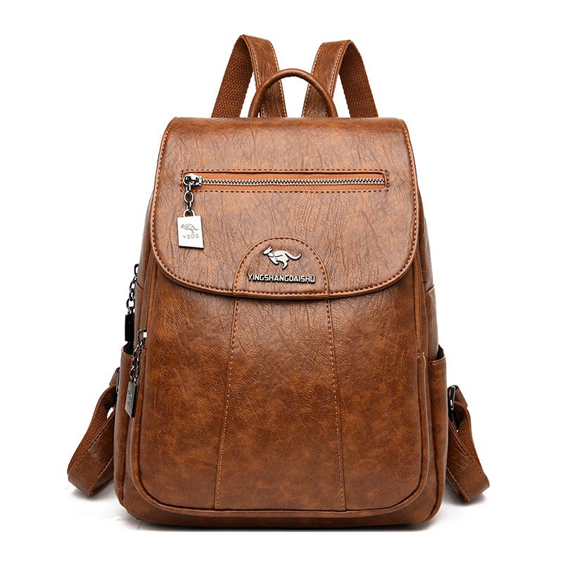 Vrouwen Lederen Rugzakken Vrouwelijke Vintage Rugzak Voor Meisjes Schooltas Reizen Rugzak Dames Sac A Dos Terug pack: brown