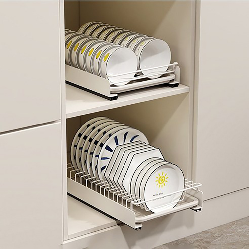 Uittrekbare kastorganizer-laden, uitschuifbaar schoteldroogrek voor keukenkasten, uittrekbare lade voor keukenorganizer