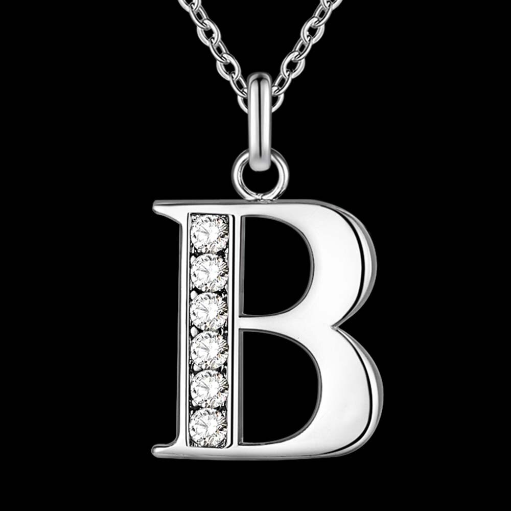 Letter A-S silver plated Necklace, Stamp 925 silver jewelry Pendant /XYLQNNAG XYLQNNAG: B