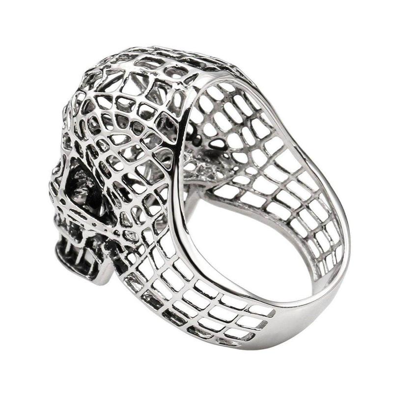 Gold Silver Color Big Skull Ring for Men Biker Ring Punk Hollow Mesh Jewelry