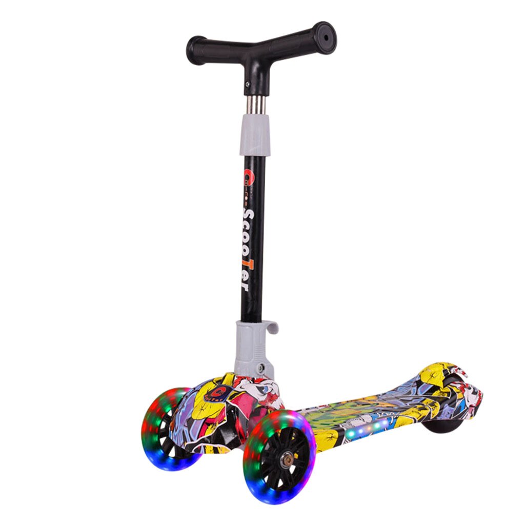 Justerbar sportscooter foldbar kick scooter justerbar t-bar styr til børn med led lys kateboard til børn udendørs legetøj: Gul