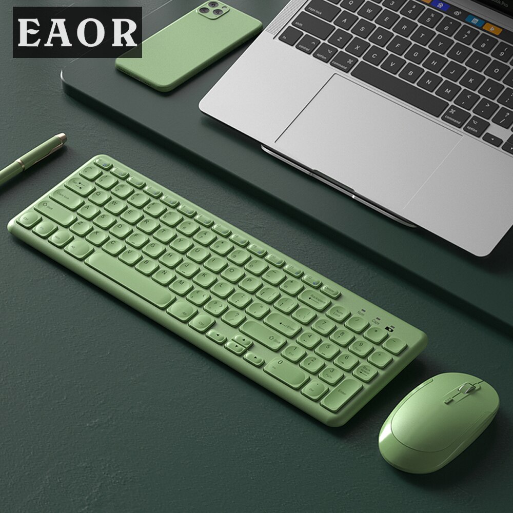 EAOR 96-key Slim Wireless Keyboard 2.4G Silent Keyboard Mouse Combo Cute Wireless Office Keyboard Mouse Kit for Laptop Desktop