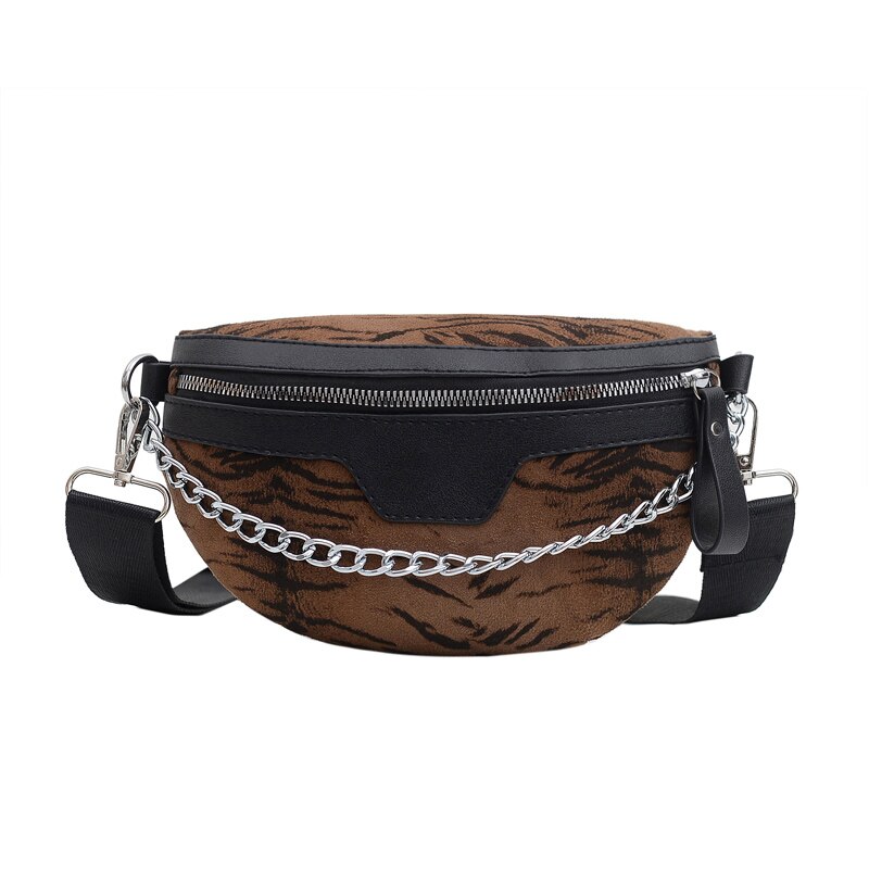 Kjede plysj #39 dame- og midjeveske tiger leopard fanny pack skulder crossbody brystvesker kvinnelig veske banan belteveske: Tiger kaffe