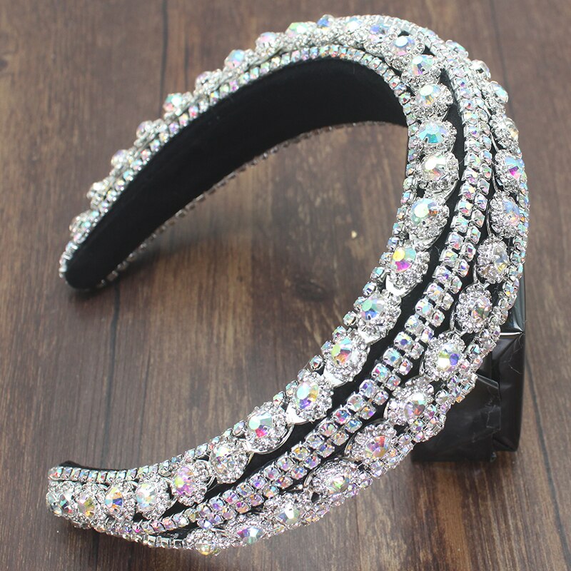 Diadema de lujo palaciego estilo europeo para mujer, bandana con diamantes de imitación brillantes, cristal barroco, esponja gruesa, para