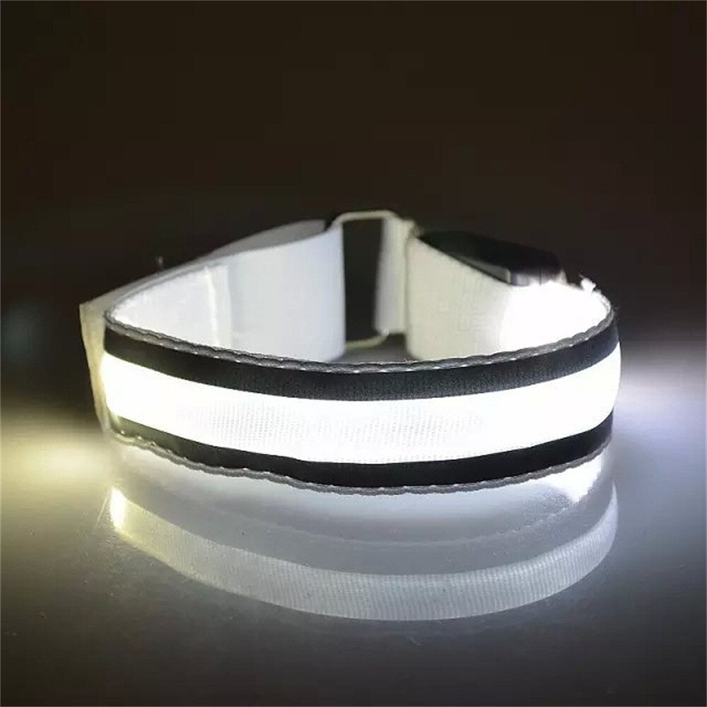 Fietsen Lichtgevende Armband Reflecterende Led Light Arm Armband Strap Veiligheid Riem Voor Night Running Fietsen Riem Veiligheid # j2p: White