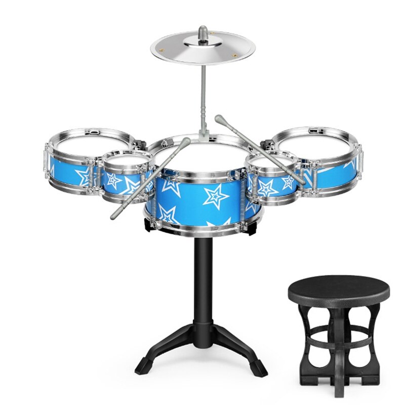 Batería Para Jazz de juguete para niños, palo de platillo, Rock, batería Musical: Blue